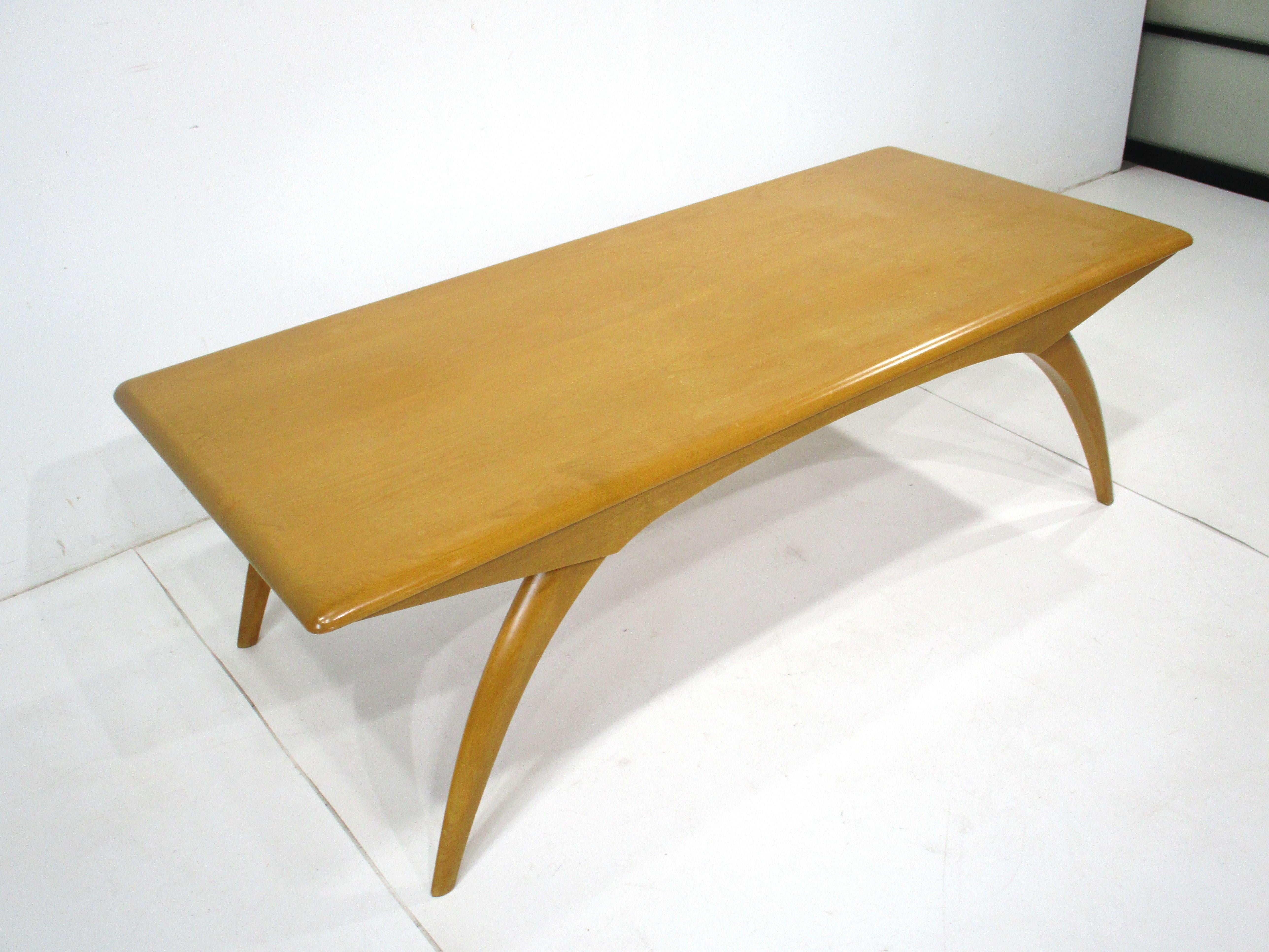 Heywood Wakefield Mid Century Saber Leg Coffee Table by Leo Jiranek 1
