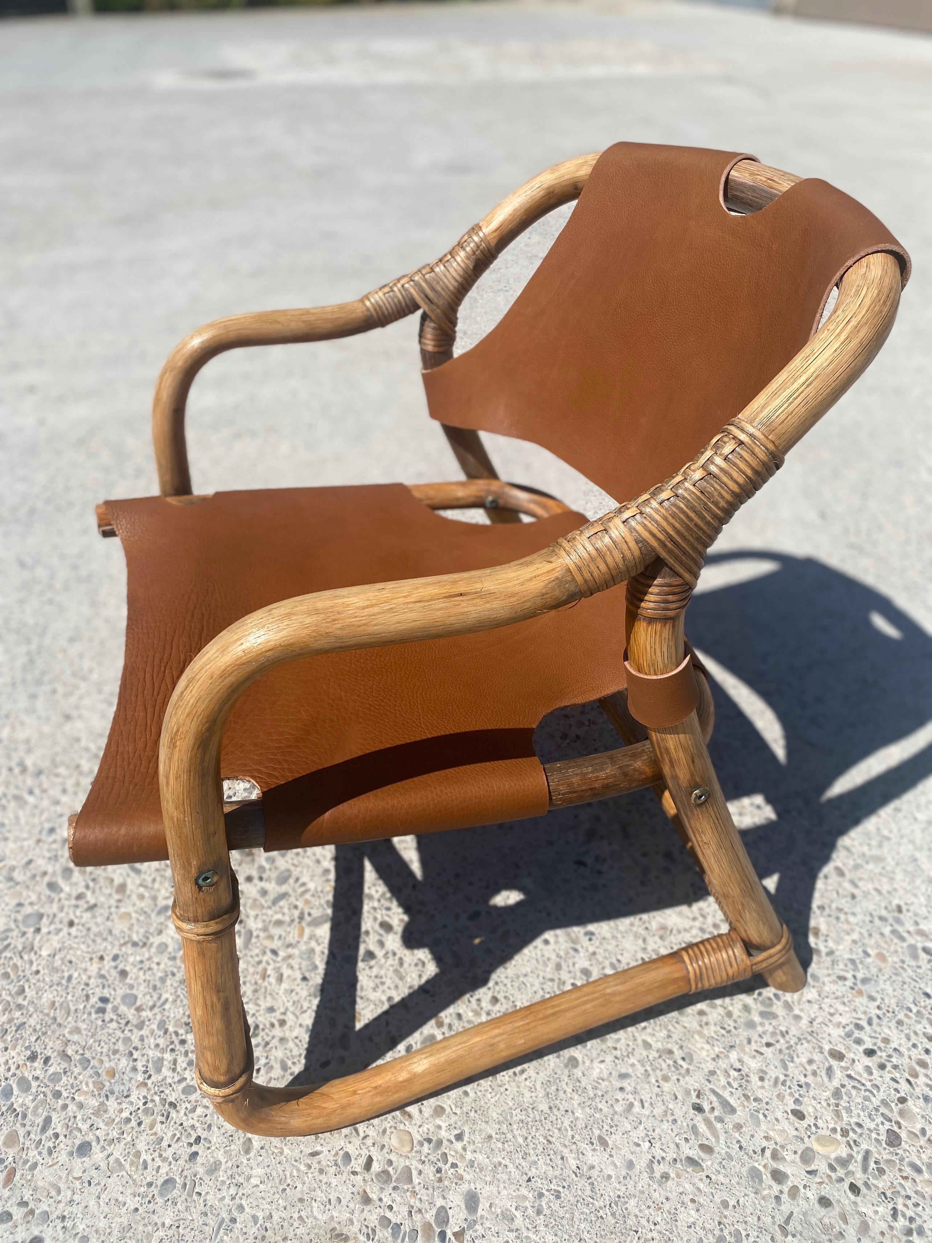 Midcentury Safari Armchair in Bamboo and Leather, Denmark, 1960s In Good Condition For Sale In Saint Rémy de Provence, FR