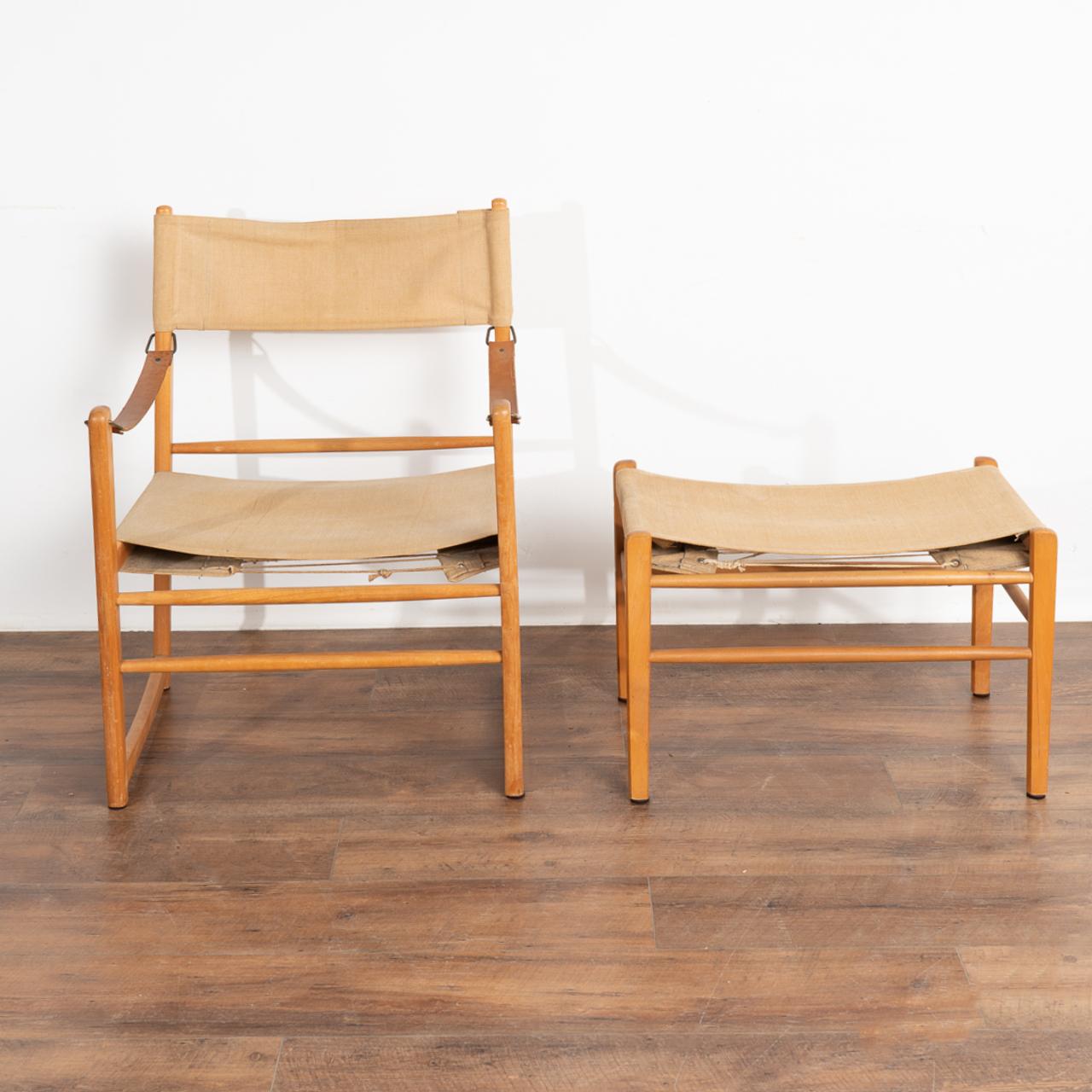 Mid-Century Modern Midcentury Safari Chair and Ottoman, Denmark circa 1960s For Sale