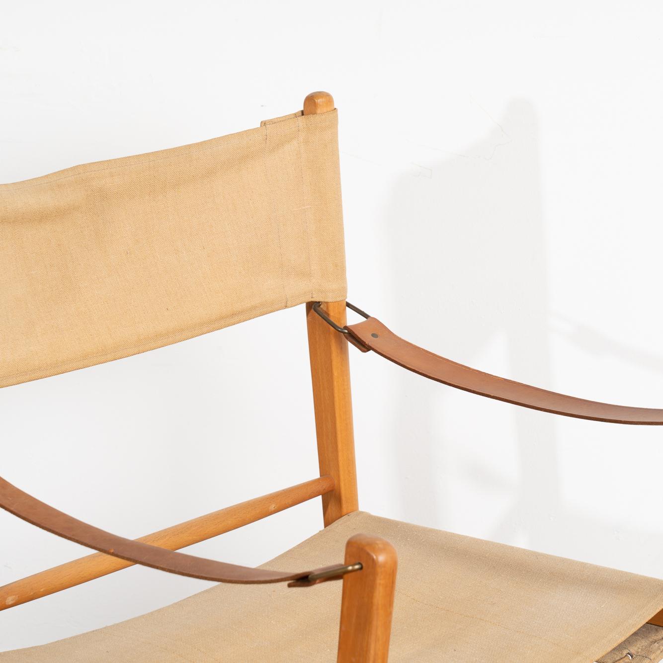 Midcentury Safari Chair and Ottoman, Denmark circa 1960s For Sale 1