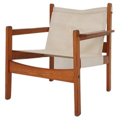 Mid-Century "Safari" Chair in Pinewood and Canvas, 1970's