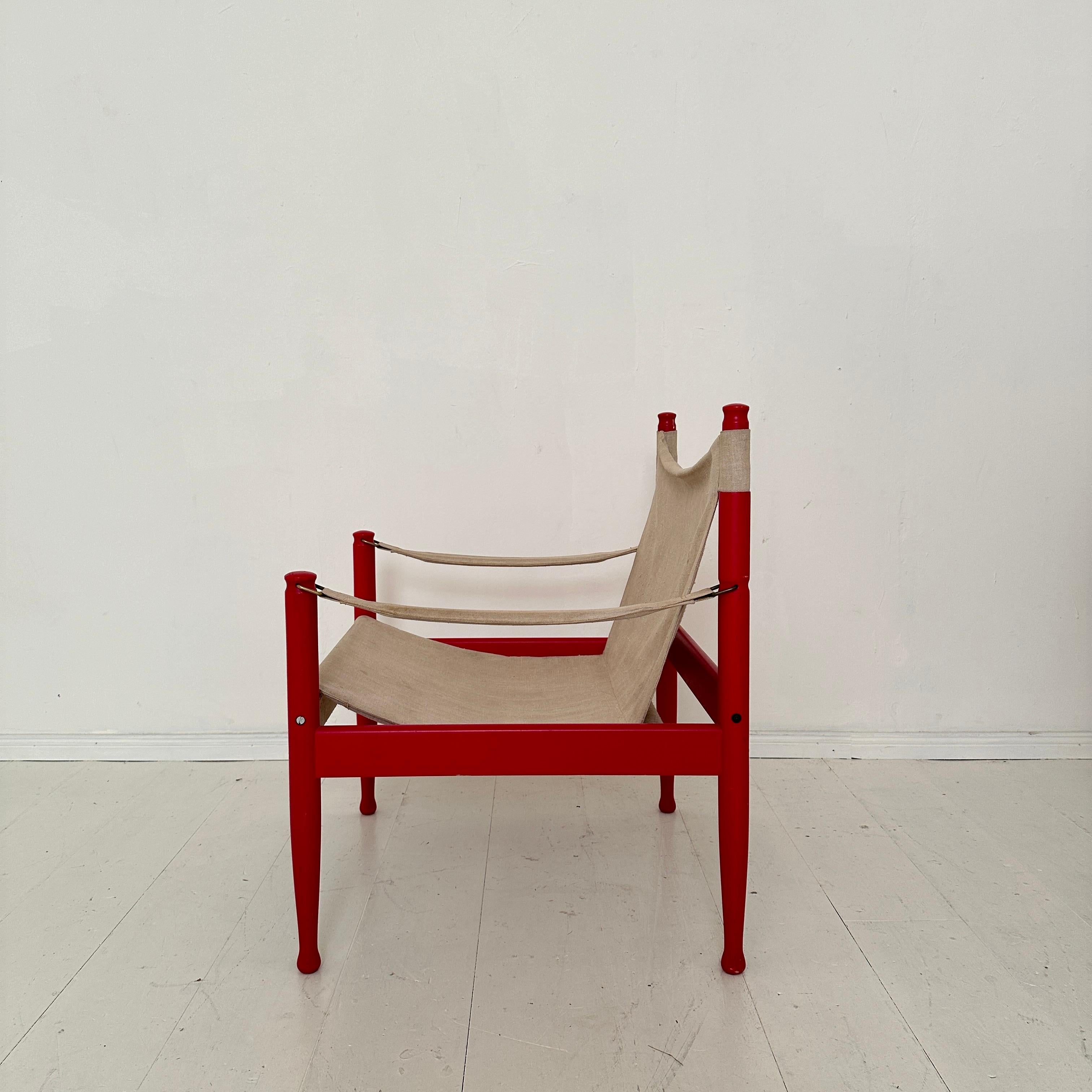 Danese Sedia Safari Mid Century in Beeche laccato rosso di Erik Worts per Nils Eilersen in vendita