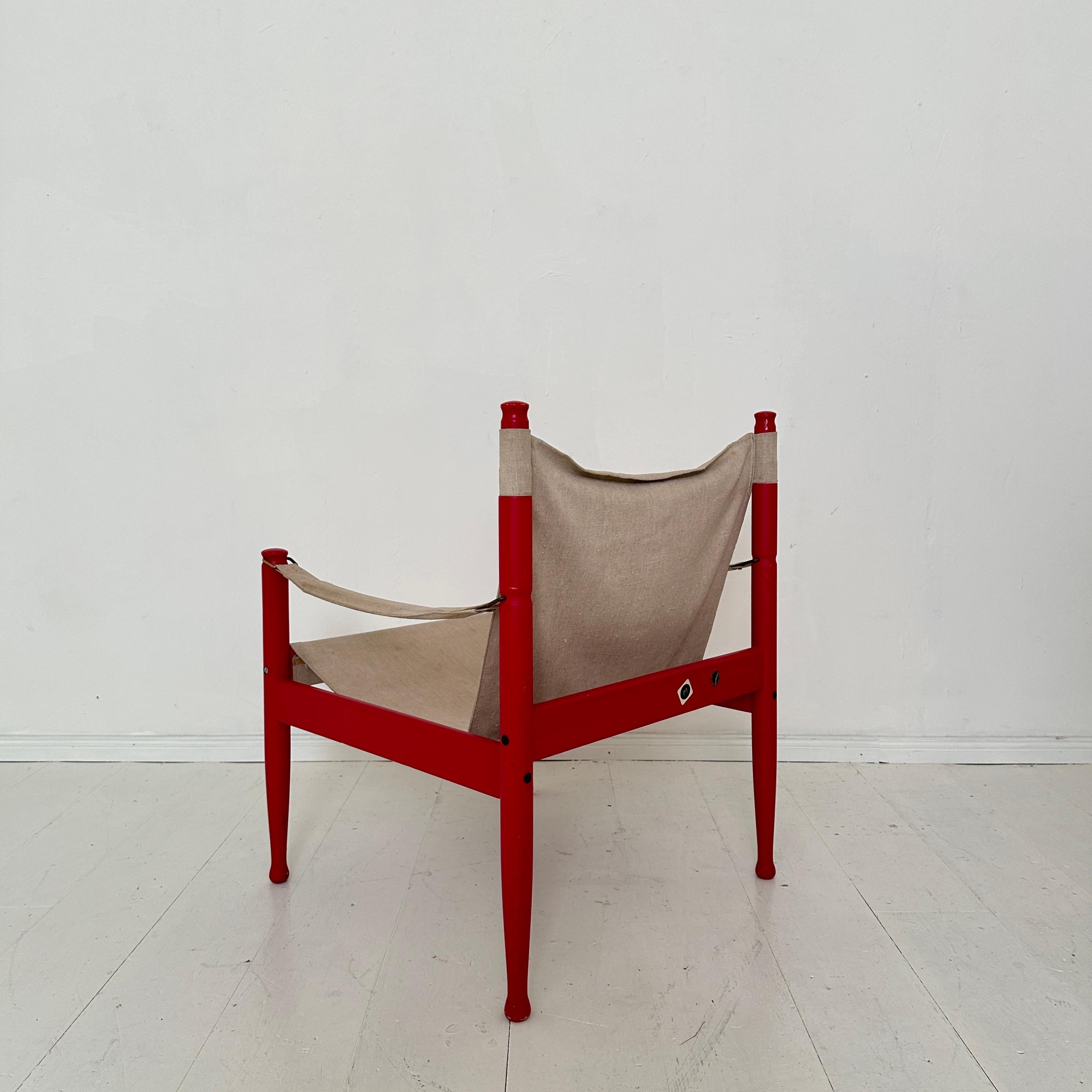 Laccato Sedia Safari Mid Century in Beeche laccato rosso di Erik Worts per Nils Eilersen in vendita