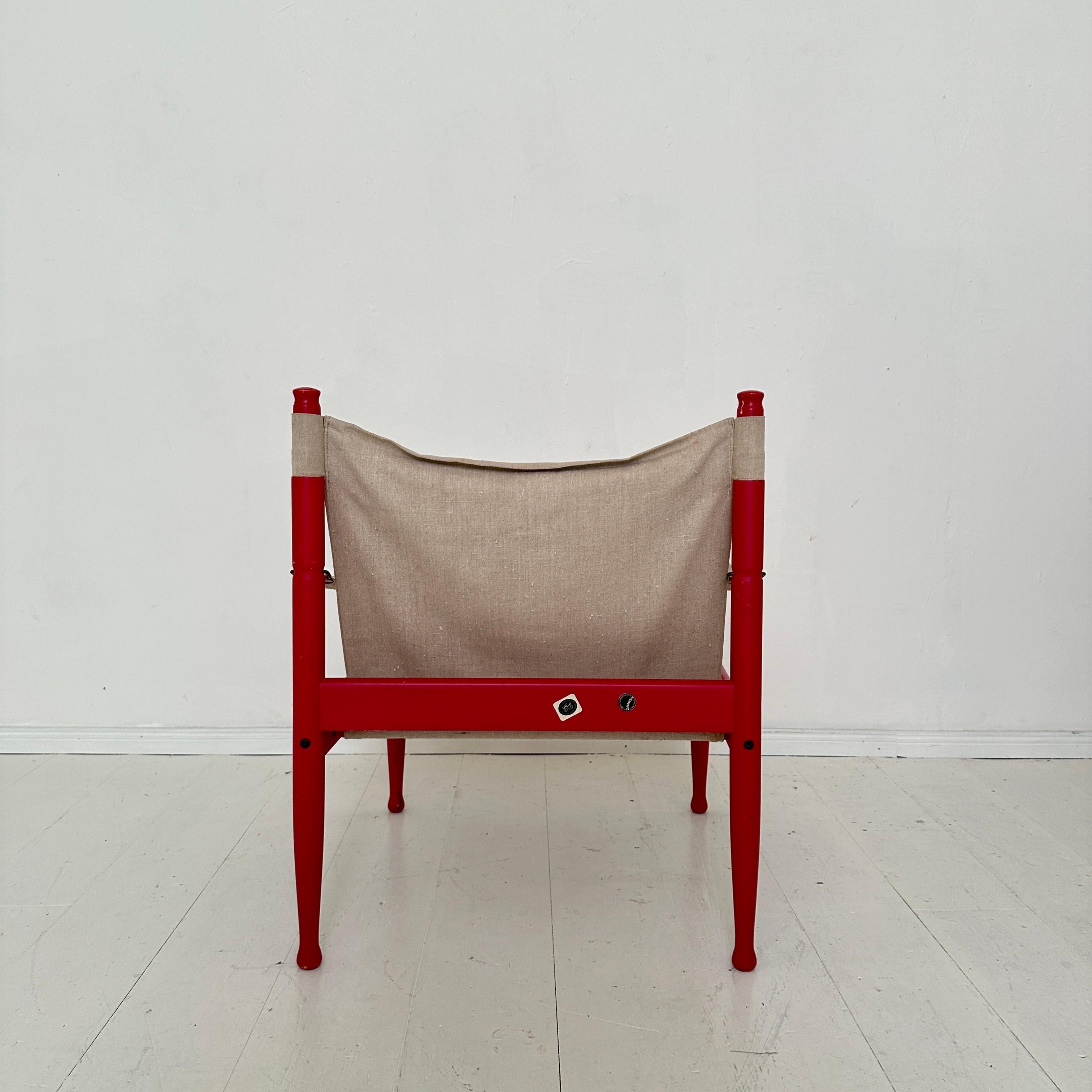 Sedia Safari Mid Century in Beeche laccato rosso di Erik Worts per Nils Eilersen In condizioni buone in vendita a Berlin, DE