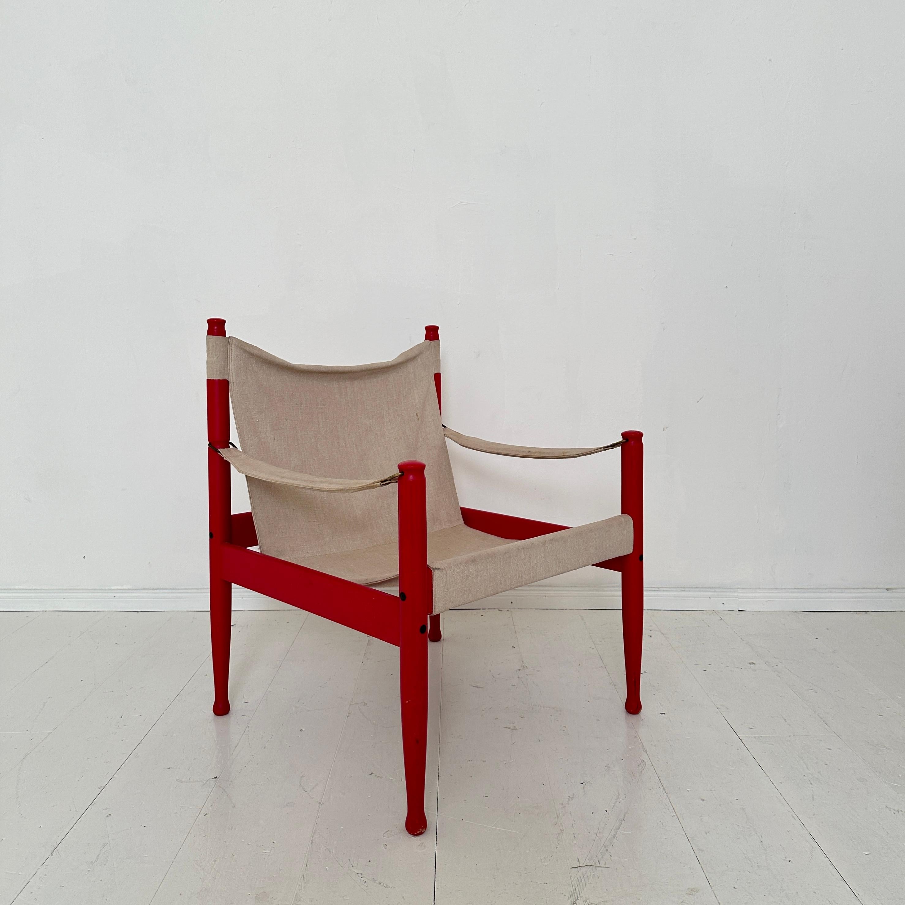 Sedia Safari Mid Century in Beeche laccato rosso di Erik Worts per Nils Eilersen in vendita 1