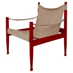 Chaise Safari du milieu du siècle en hêtre laqué rouge d'Erik Worts pour Nils Eilersen
