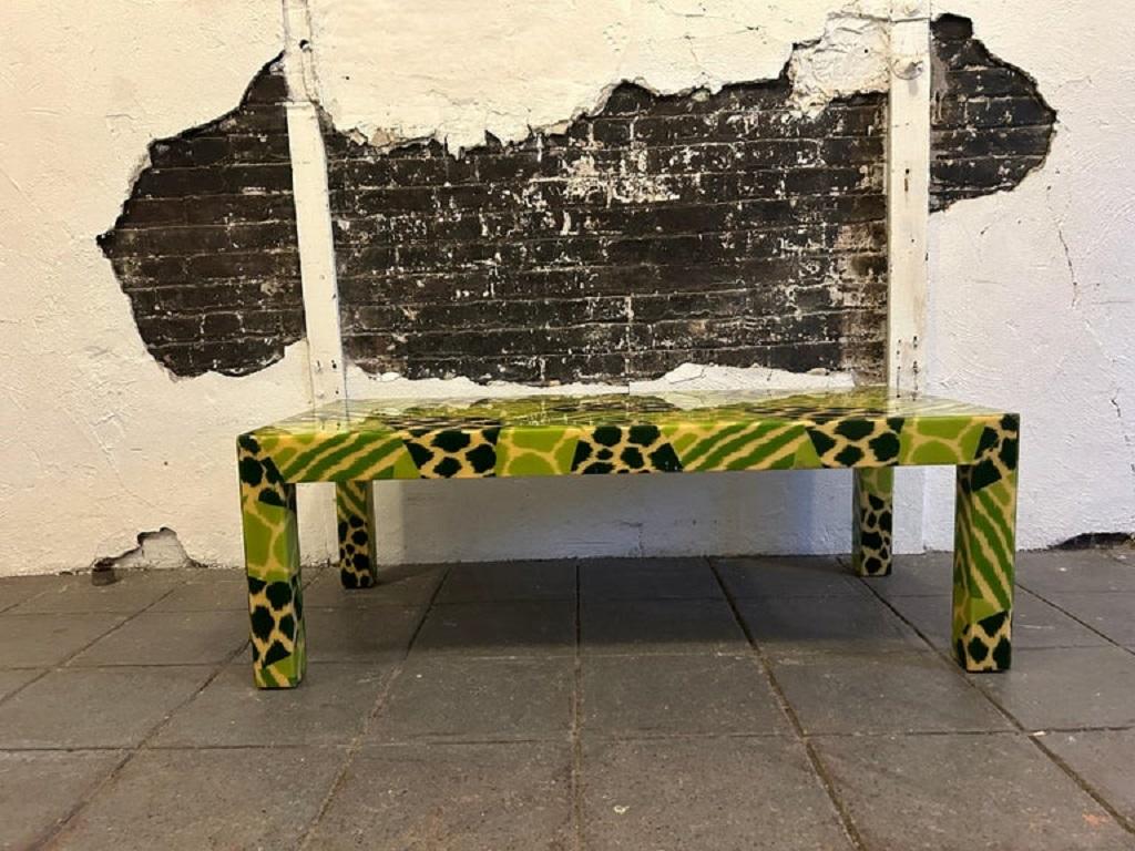 Mid-Century Modern Mid Century Safari Jungle Print Resin Parsons Coffee Table Karl springer style For Sale