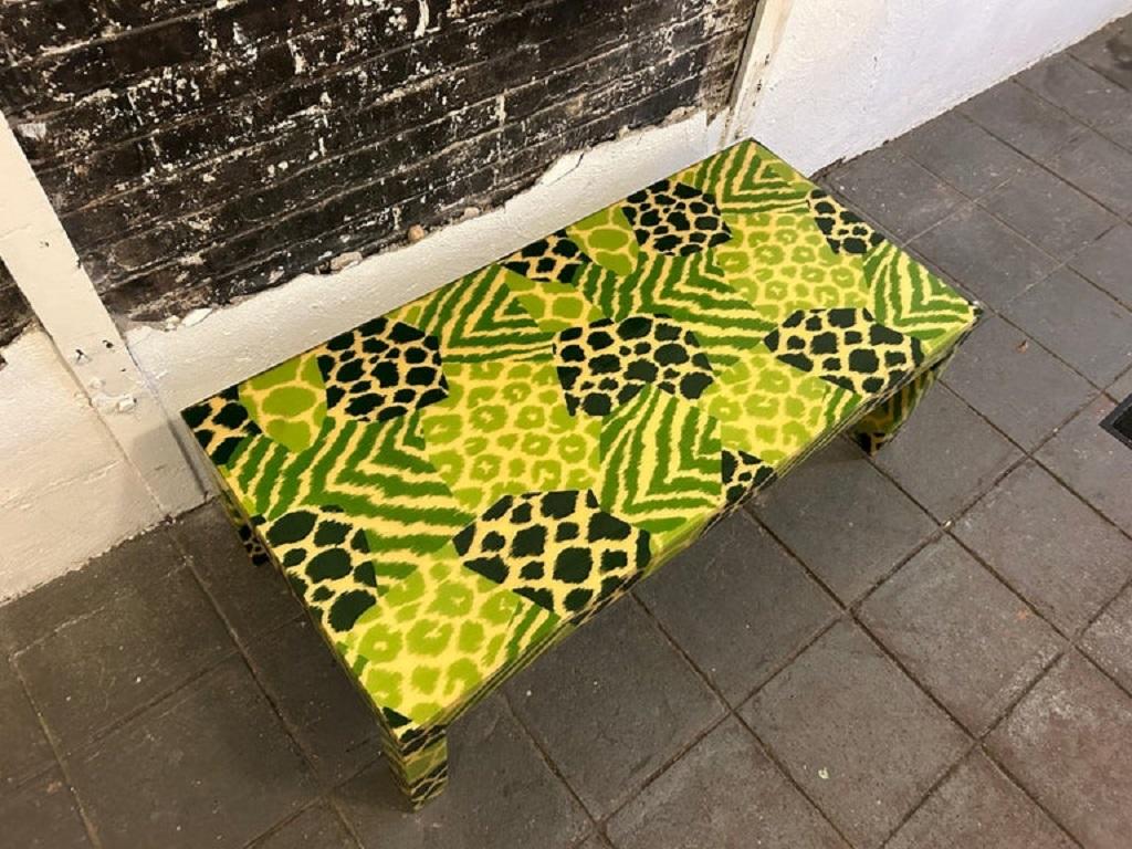 Woodwork Mid Century Safari Jungle Print Resin Parsons Coffee Table Karl springer style For Sale