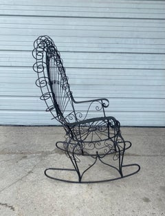 Mid Century Salterini Black Wrought Iron Peacock Rocking Chair Rocker