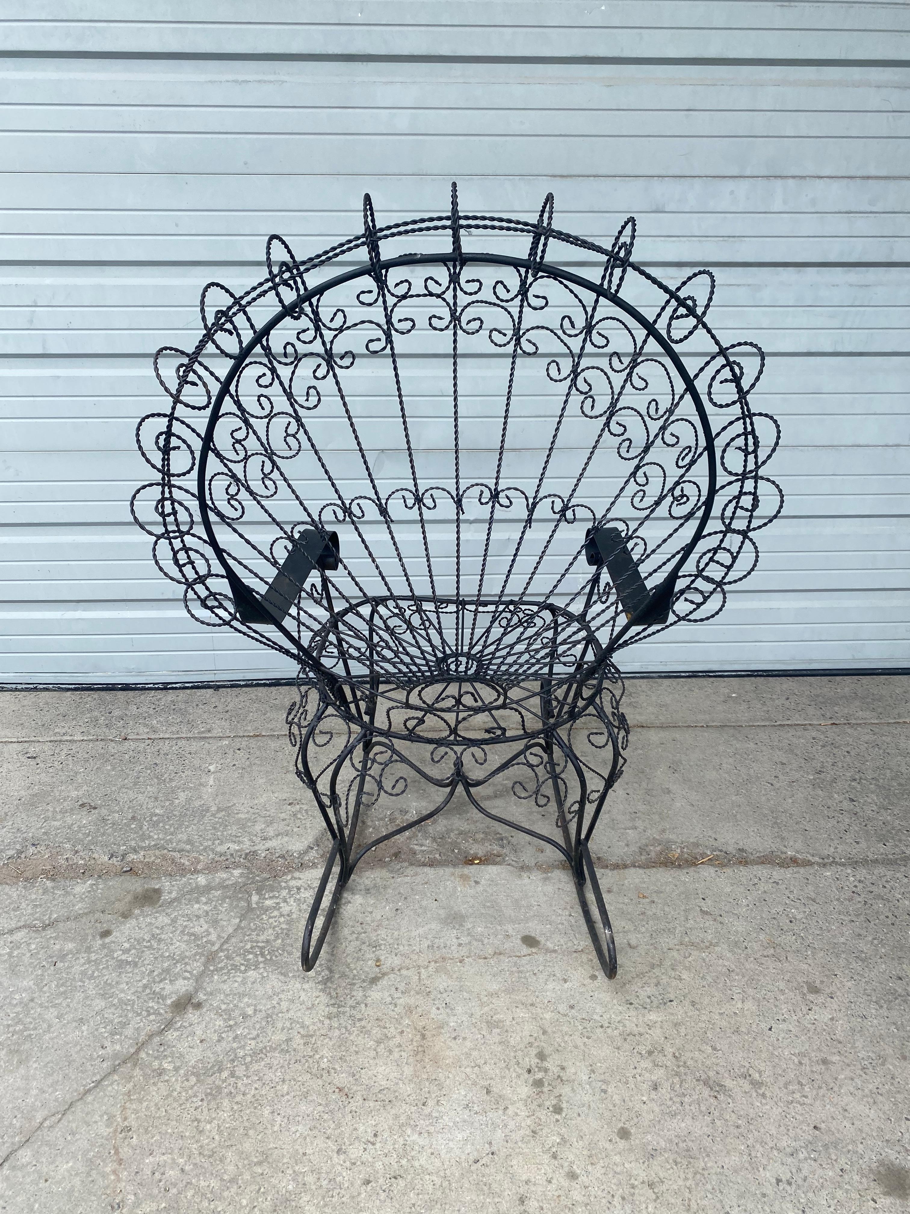 Mid-Century Modern Mid Century Salterini Black Wrought Iron Peacock Rocking Chair Rocker For Sale