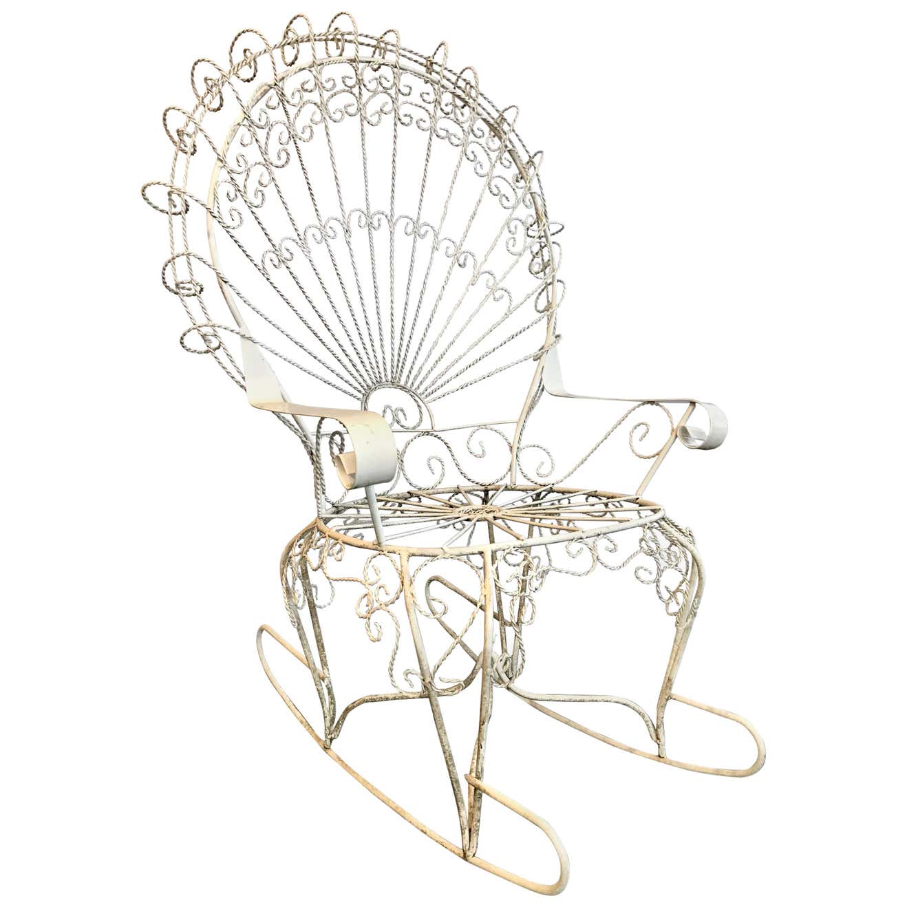 Mid Century Salterini White Wrought Iron Rocking Chair Rocker For Sale ...