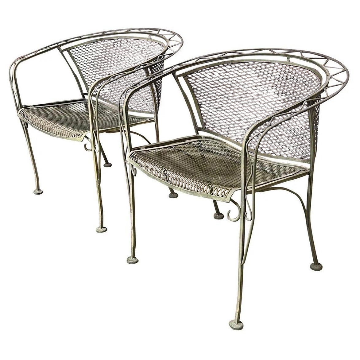Mid Century Salterini Zig Zag Barrel Back Patio Chairs, Attributed - a Pair