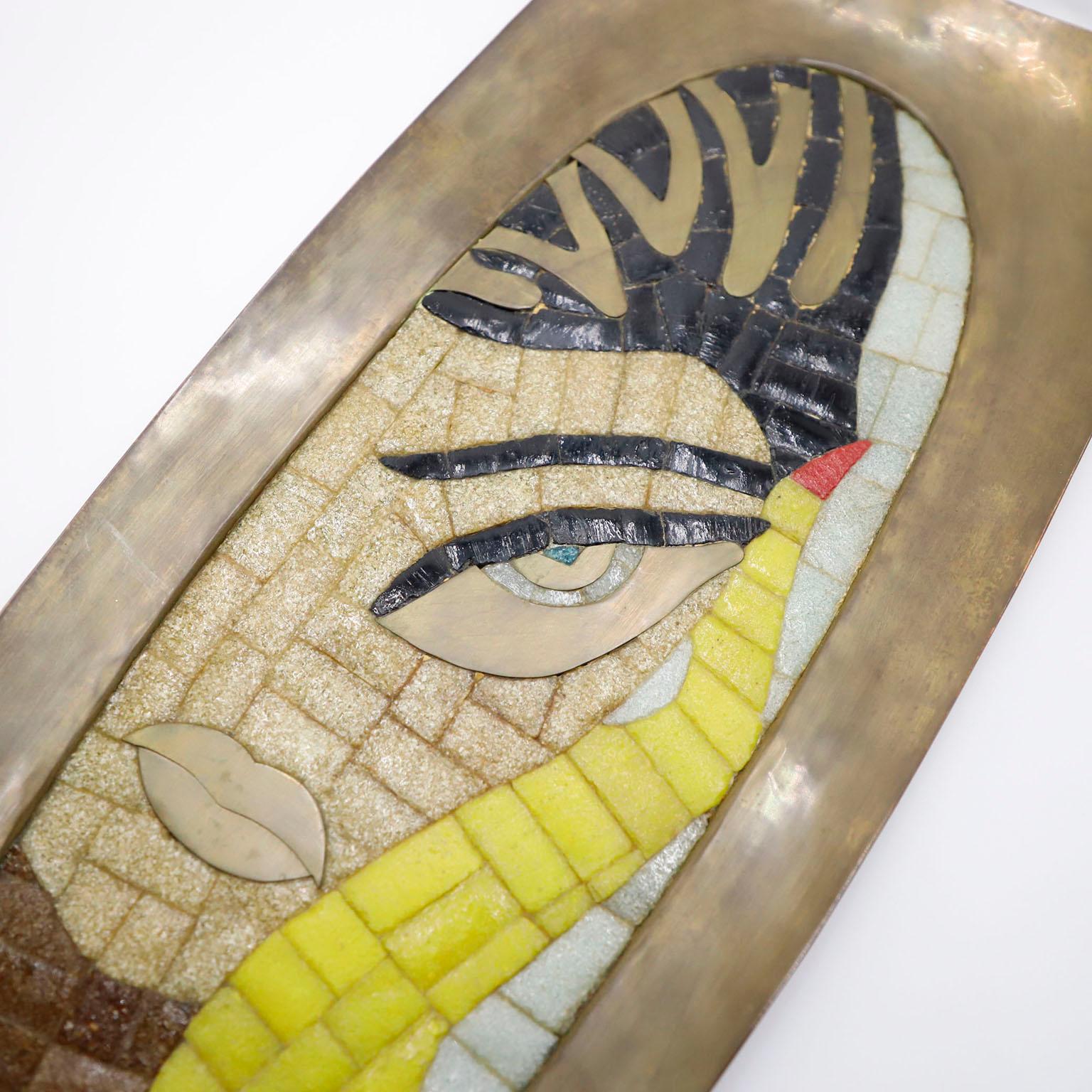 Mid-Century Modern Mid Century Salvador Terán Mosaic and Brass Tray For Sale