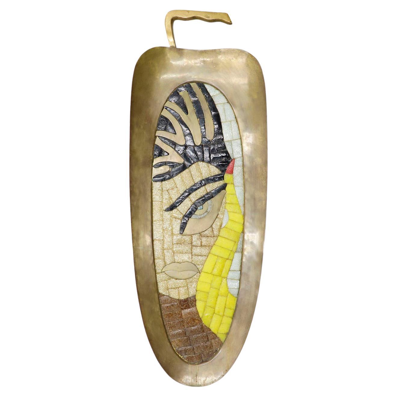 Mid Century Salvador Terán Mosaic and Brass Tray For Sale
