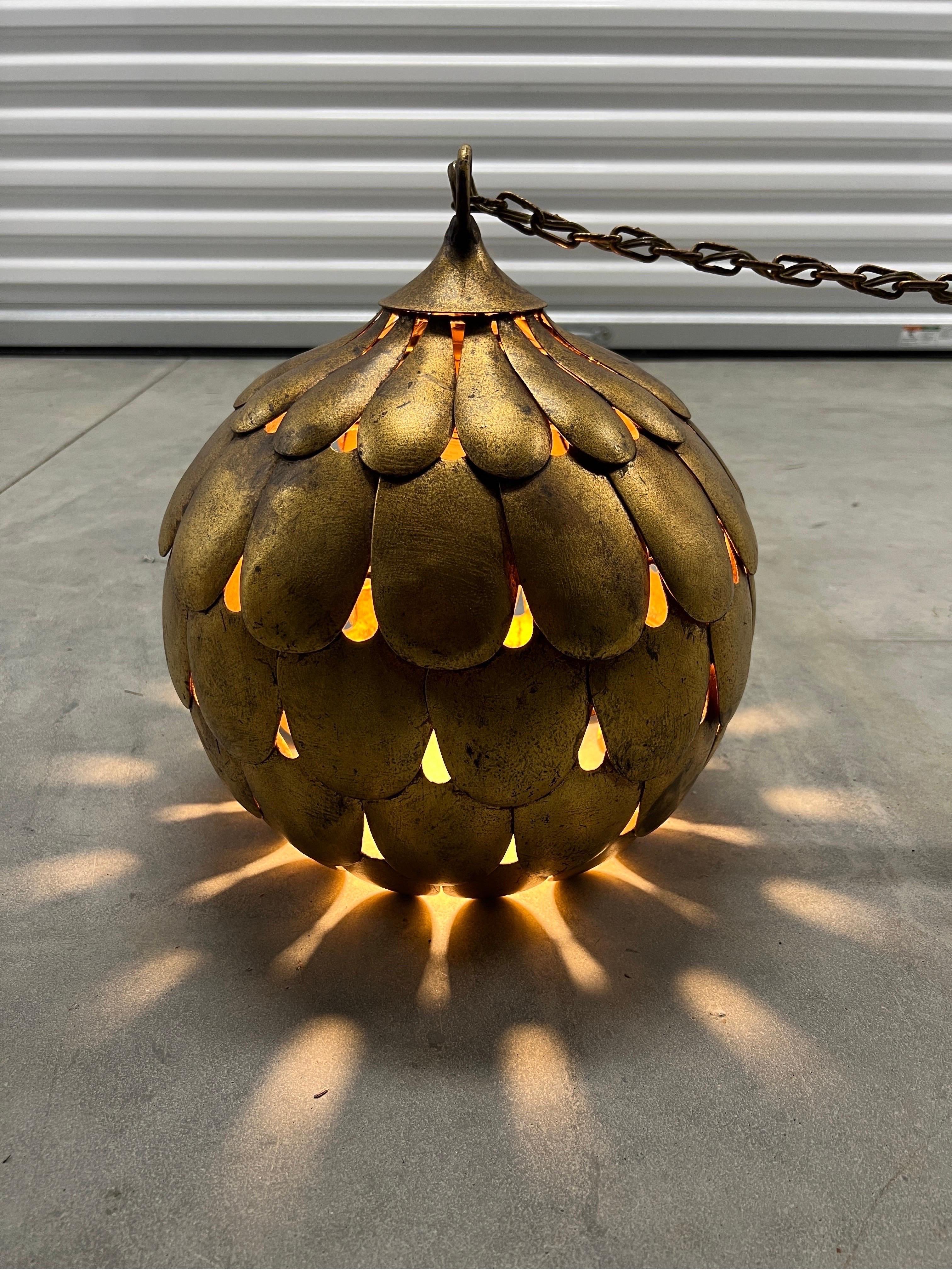Mid Century Salvadori Dragon Scale Pendant Lamp Vintage Feldman Faux Gilt 5