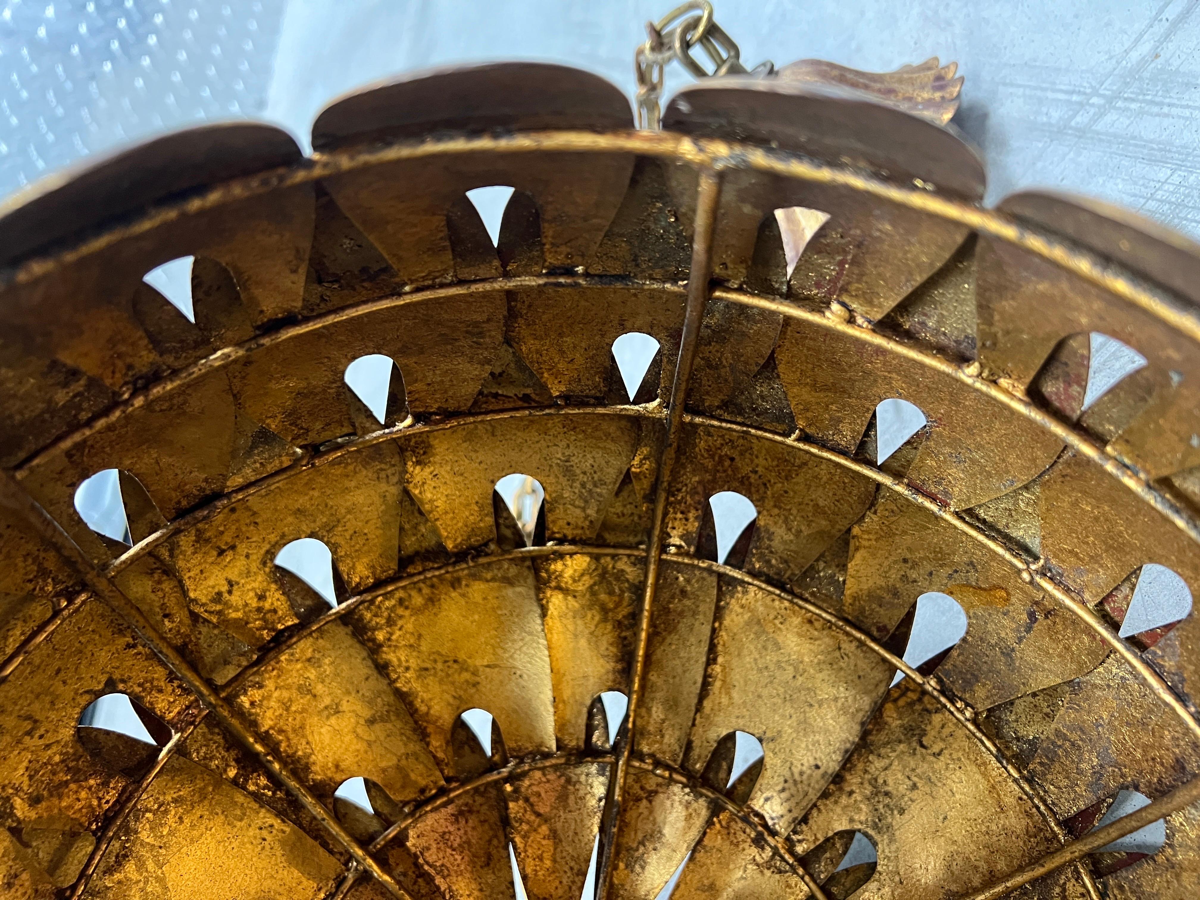 Mid Century Salvadori Dragon Scale Pendant Lamp Vintage Feldman Faux Gilt 6