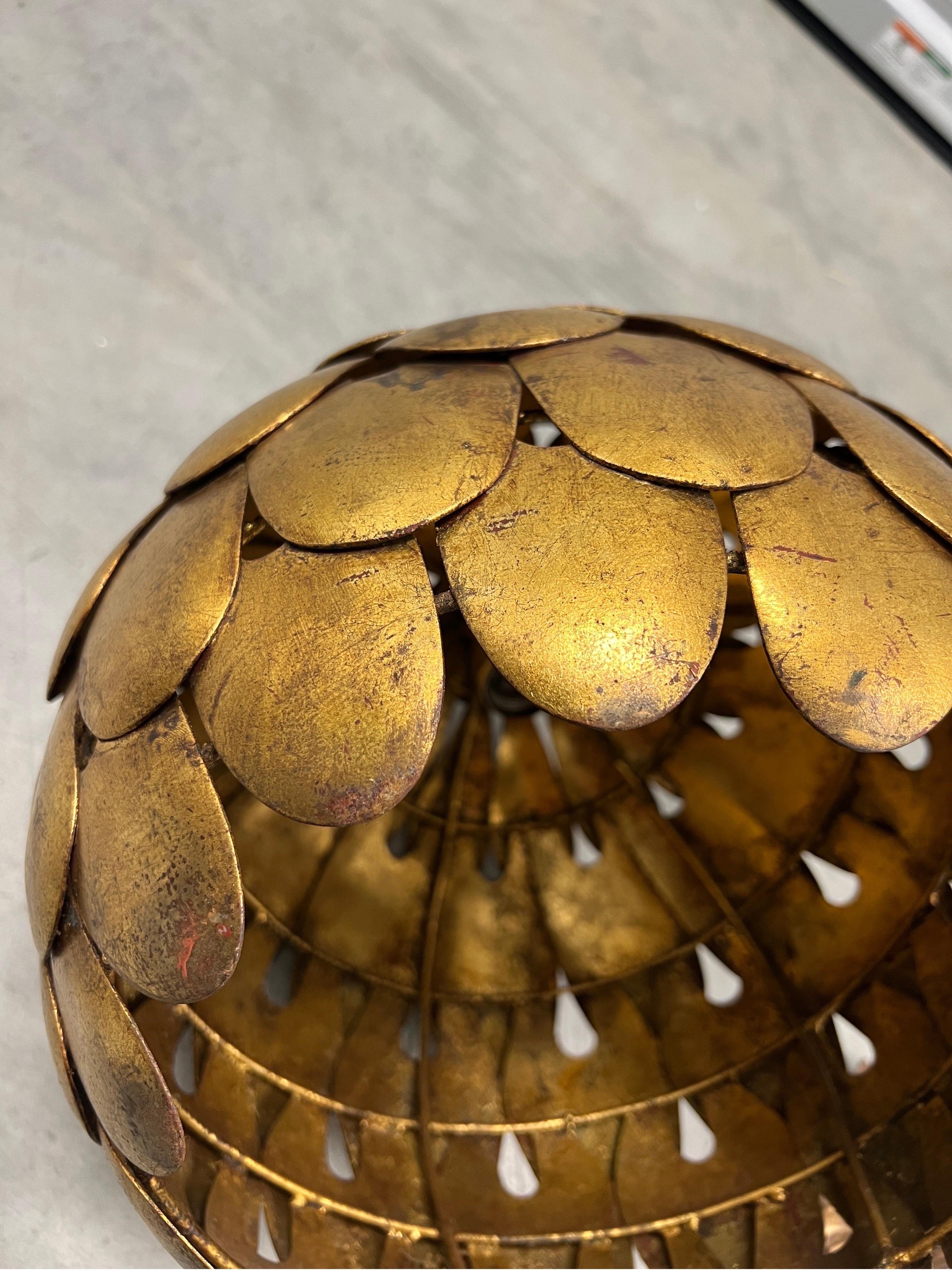 Mid Century Salvadori Dragon Scale Pendant Lamp Vintage Feldman Faux Gilt 7