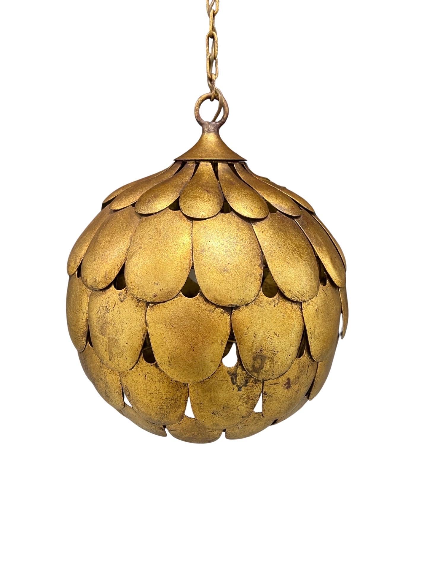 20th Century Mid Century Salvadori Dragon Scale Pendant Lamp Vintage Feldman Faux Gilt