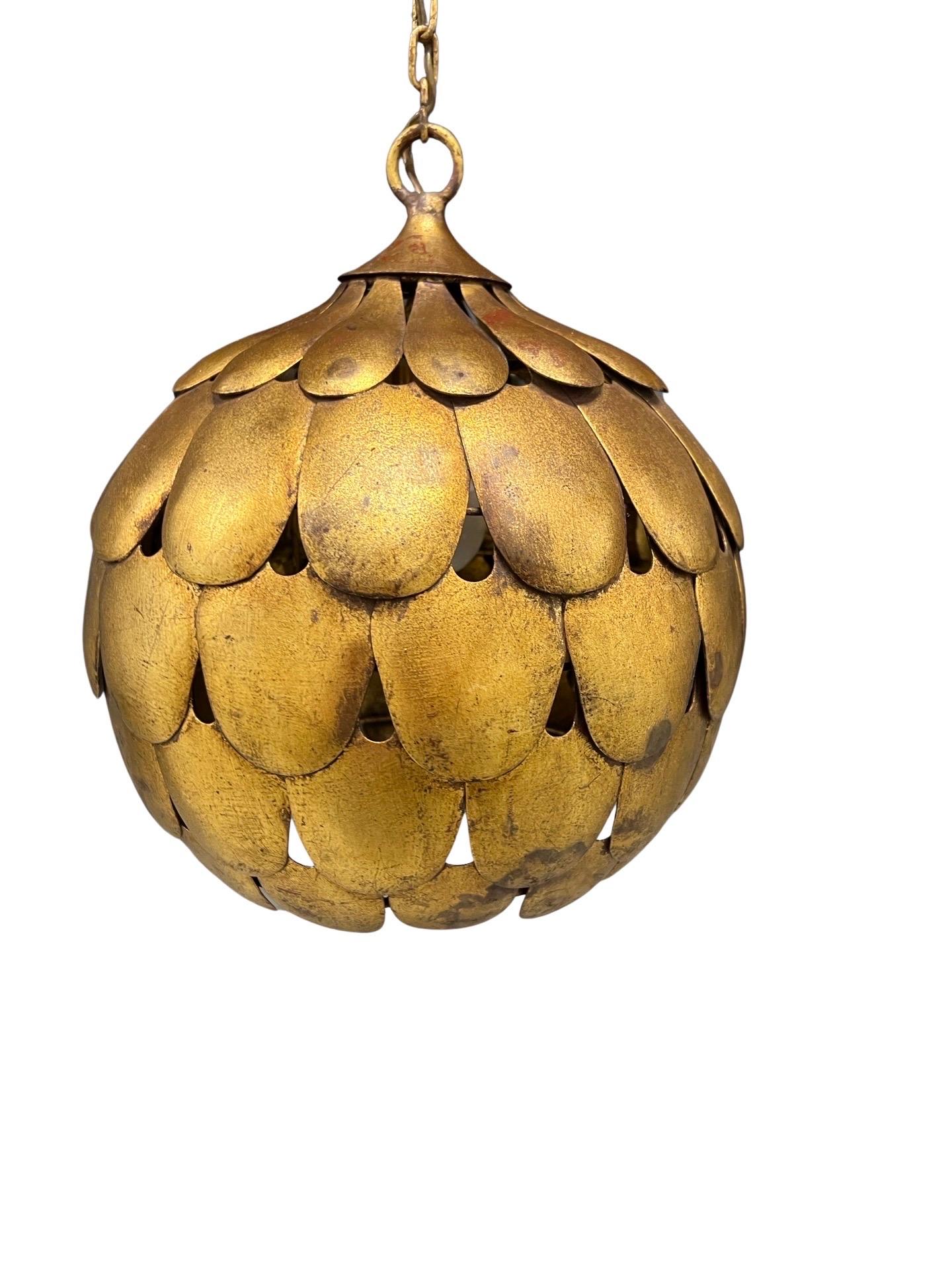 Cut Steel Mid Century Salvadori Dragon Scale Pendant Lamp Vintage Feldman Faux Gilt