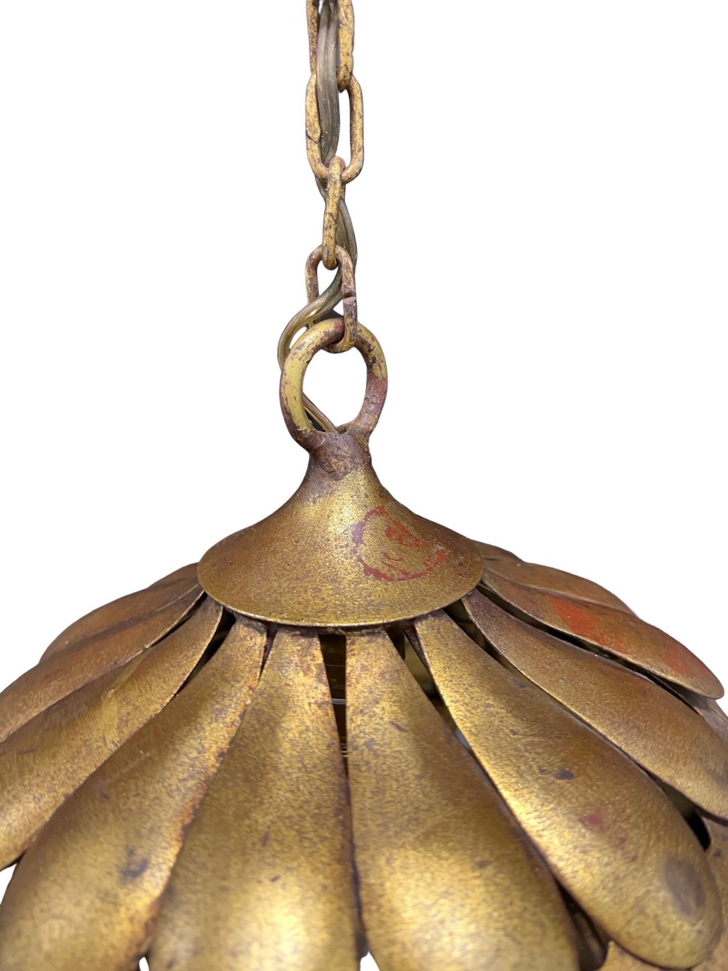 Mid Century Salvadori Dragon Scale Pendant Lamp Vintage Feldman Faux Gilt 1