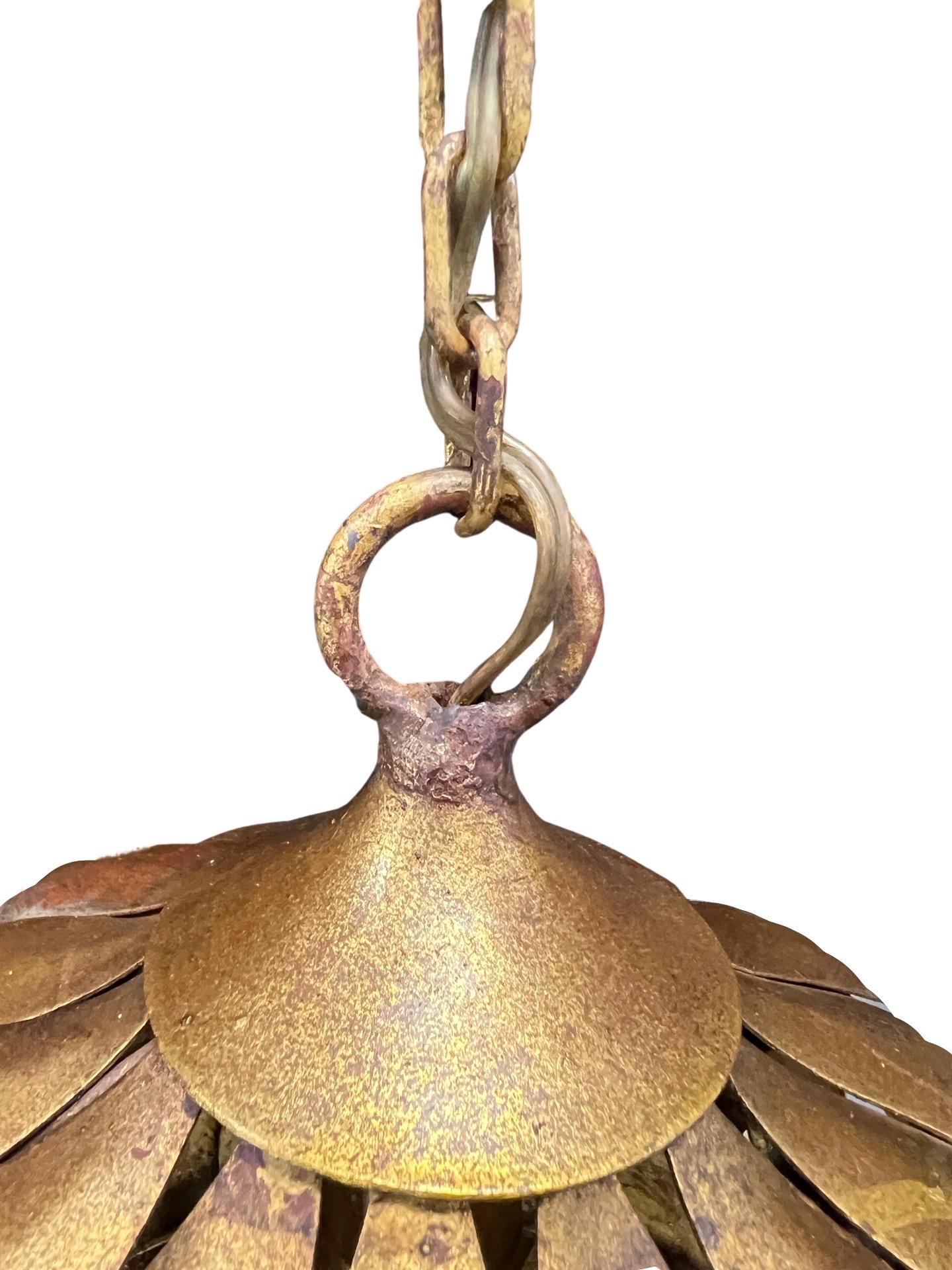 Mid Century Salvadori Dragon Scale Pendant Lamp Vintage Feldman Faux Gilt 2