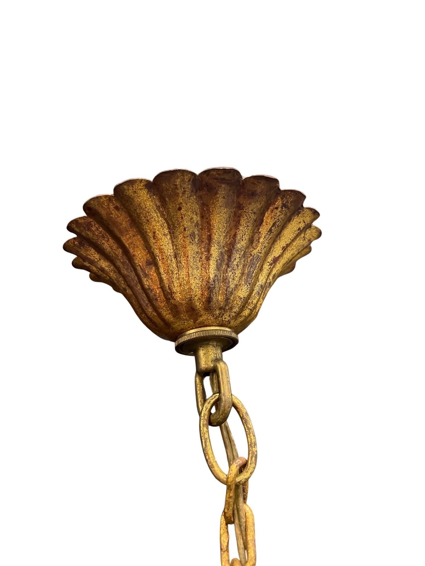 Mid Century Salvadori Dragon Scale Pendant Lamp Vintage Feldman Faux Gilt 3