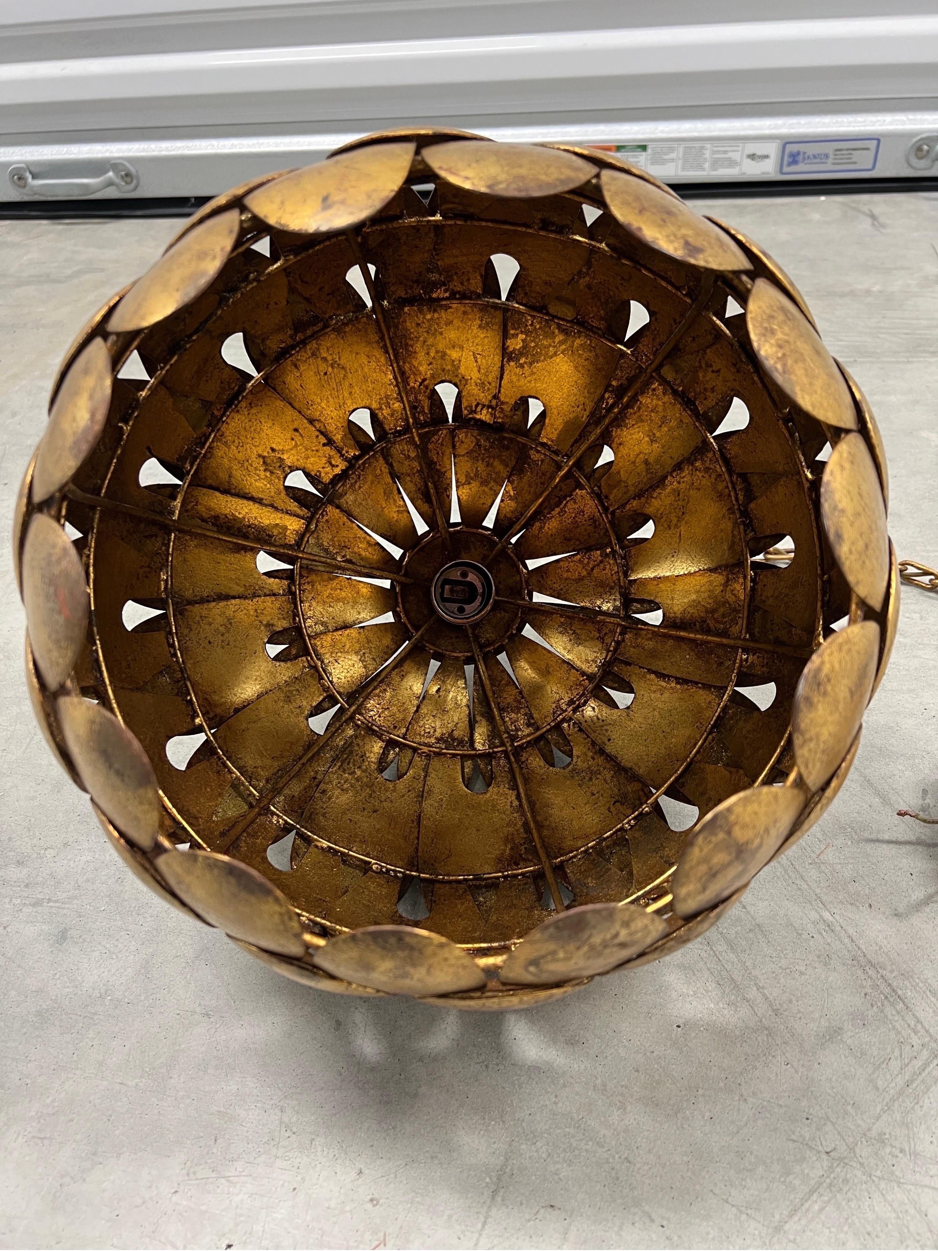 Mid Century Salvadori Dragon Scale Pendant Lamp Vintage Feldman Faux Gilt 4