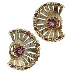Boucles d'oreilles Sannit et Stein en rubis et diamants du milieu du siècle dernier