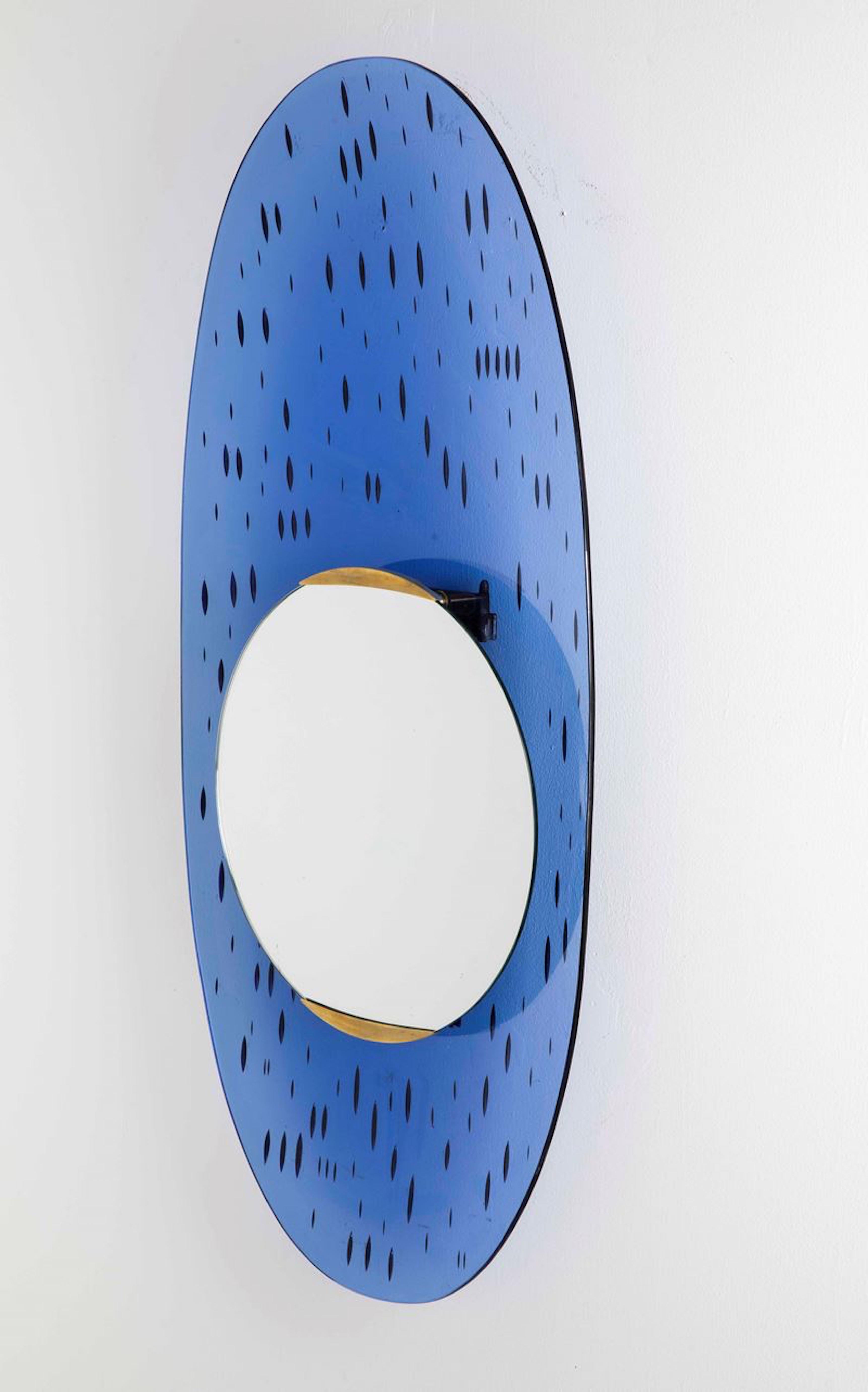 Italian Mid-Century Santambrogio & De Berti Oval Blue Mirror, Italy, 1960 For Sale