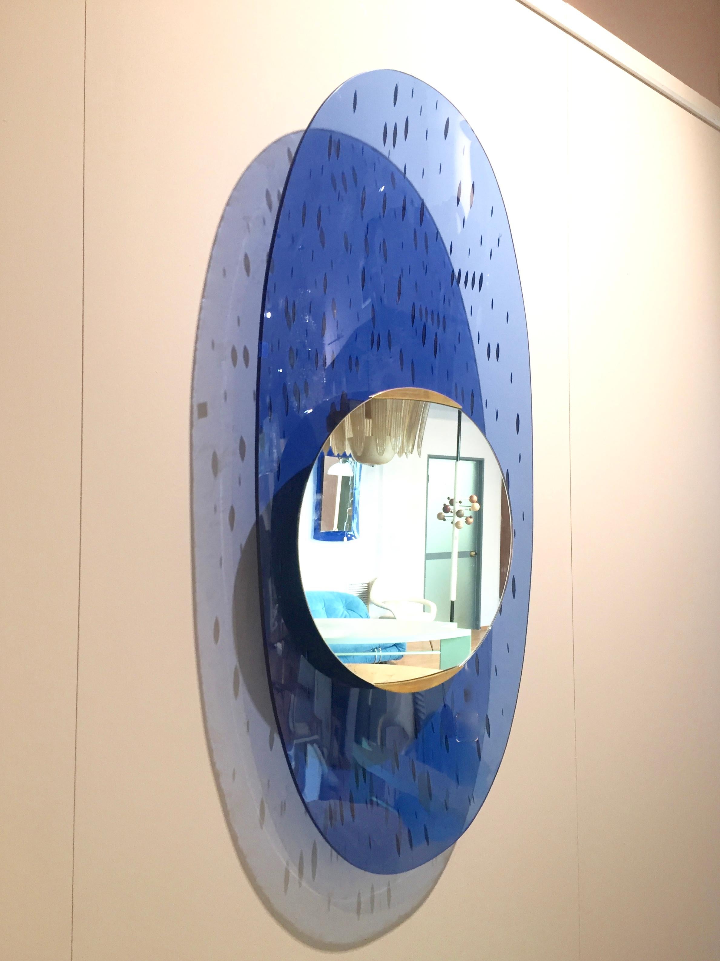 Mid-Century Santambrogio & De Berti Oval Blue Mirror, Italy, 1960 For Sale 1