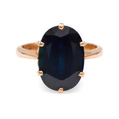 Mid-Century Sapphire 18k Rose Gold Solitaire Ring