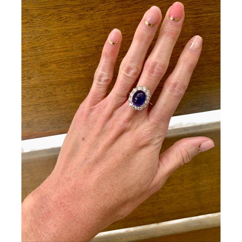 Women's Mid-Century Sapphire and Diamond Platinum and 18K White Gold Ring, circa 1950s For Sale