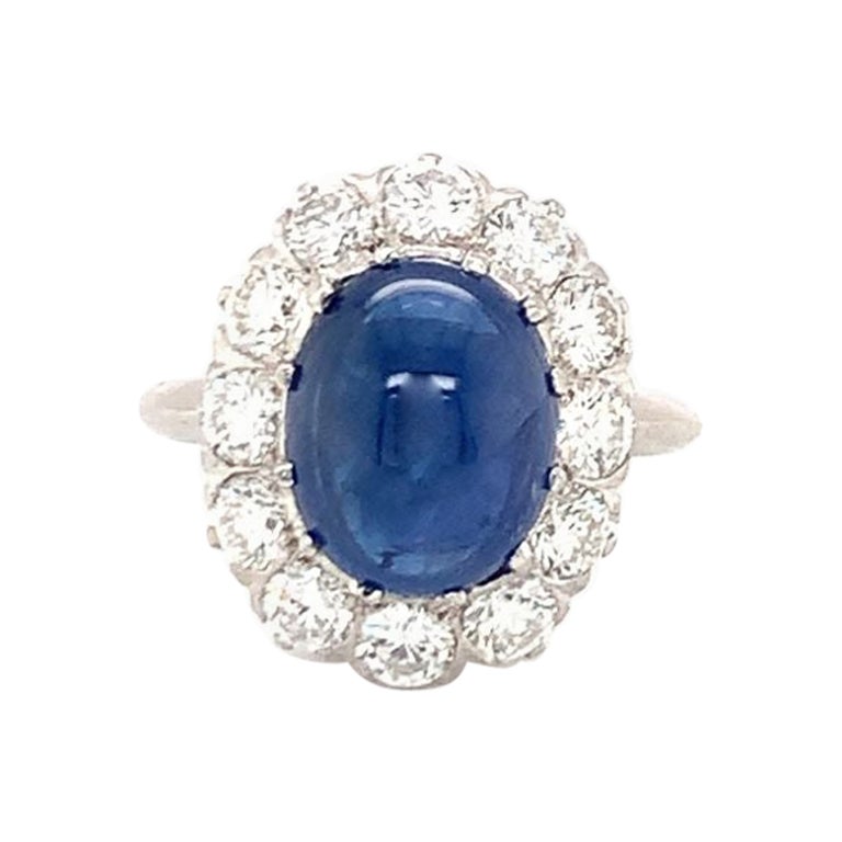 Saphir- und Diamantring aus Platin und 18 Karat Weißgold aus der Mitte des Jahrhunderts, um 1950