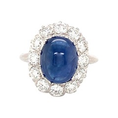 Saphir- und Diamantring aus Platin und 18 Karat Weißgold aus der Mitte des Jahrhunderts, um 1950
