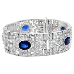 Mid-Century Sapphire and Diamond Platinum Bracelet