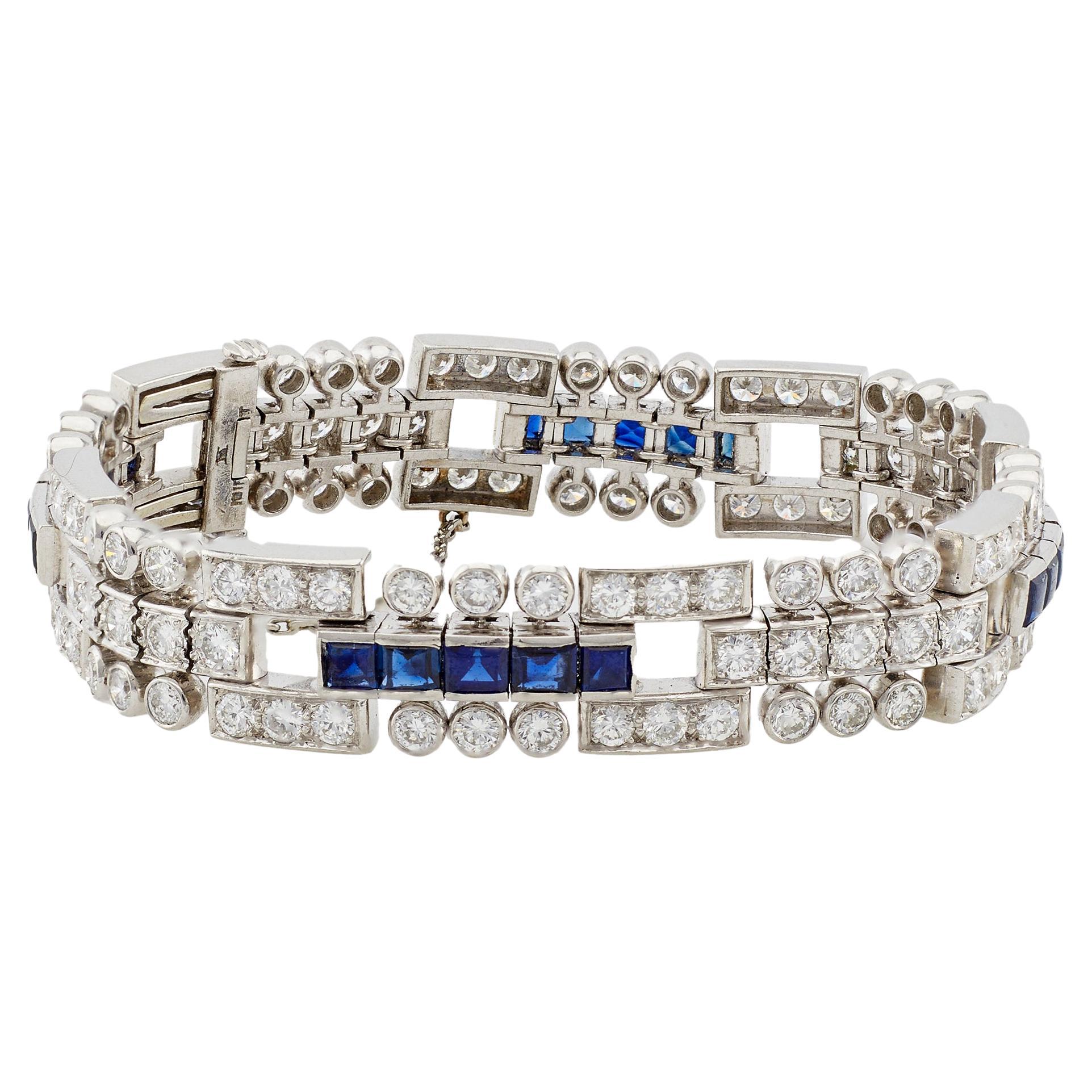 Mid Century Sapphire and Diamond Platinum Bracelet