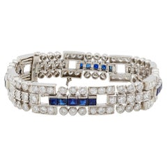 Mid Century Sapphire and Diamond Platinum Bracelet