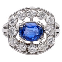 Mid-Century Sapphire and Diamond Platinum Ring
