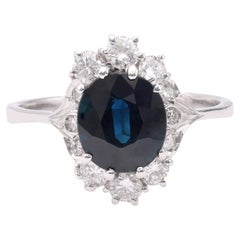 Vintage Mid-Century Sapphire Diamond 18k White Gold Cluster Ring