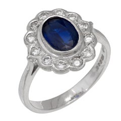 Mid Century sapphire diamond 18k white gold cluster ring