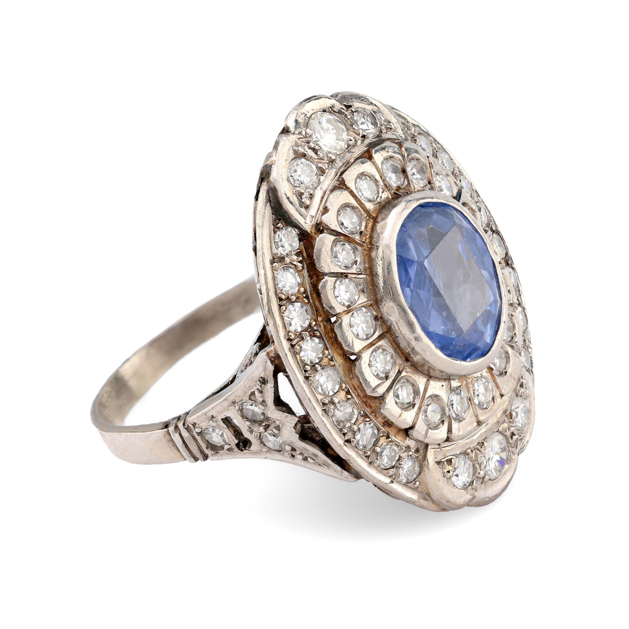 Modern Mid Century sapphire diamond 18k white gold ring