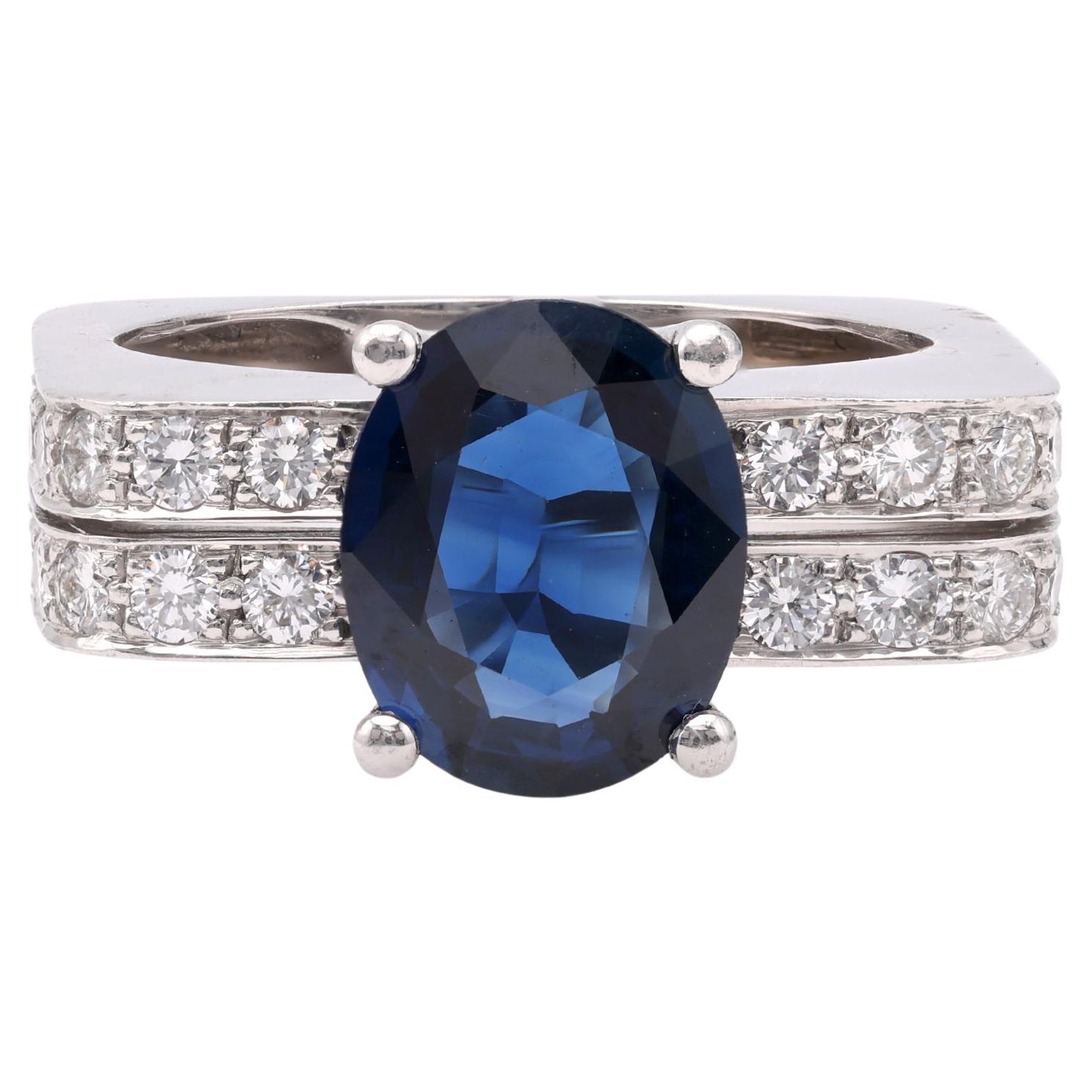 Mid-Century Sapphire Diamond 18k White Gold Ring For Sale