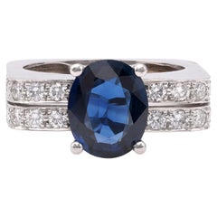 Vintage Mid-Century Sapphire Diamond 18k White Gold Ring