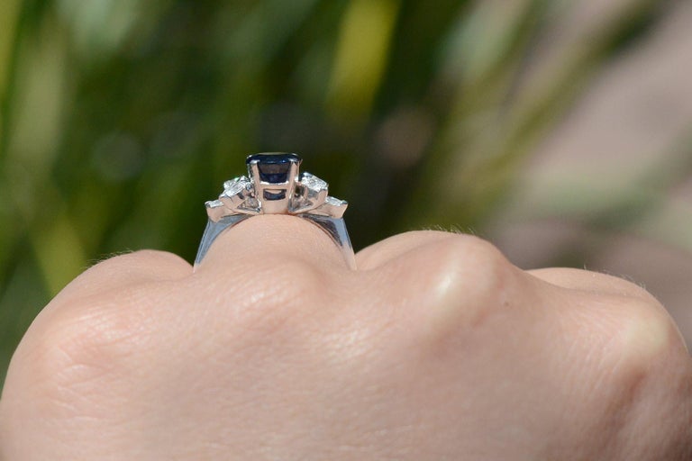 Midcentury Sapphire Diamond Flower Engagement Ring For Sale at 1stDibs
