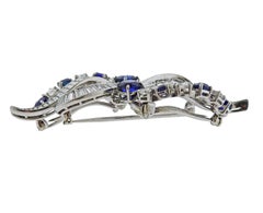 Midcentury Sapphire Diamond Platinum Brooch Clip