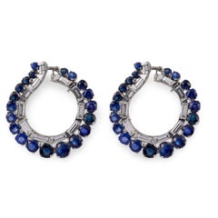 Mid Century sapphire diamond platinum hoop earrings