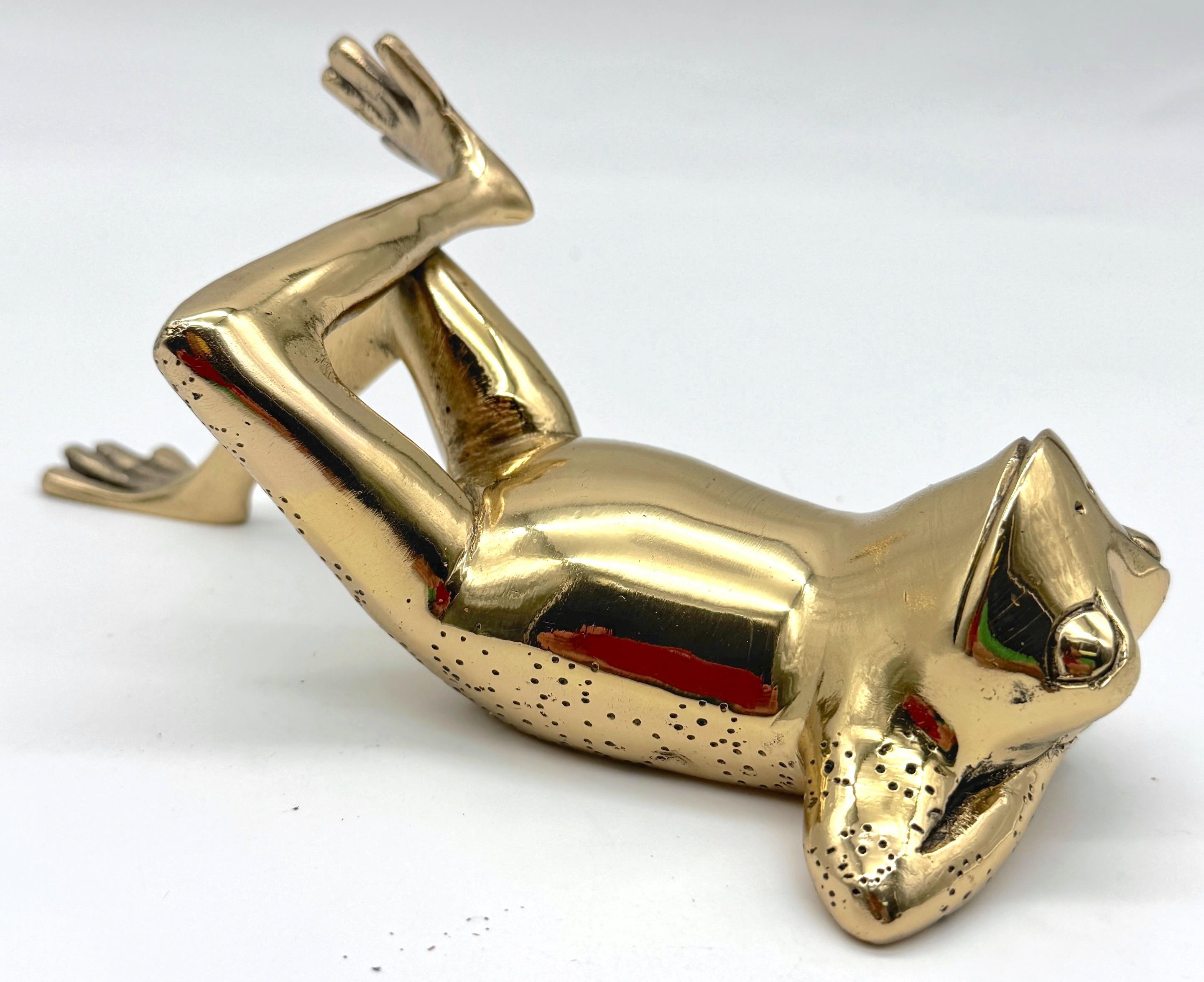 Mid-Century Modern Mid-Century Sarreid Brass Reclining Frog Sculpture, Spain circa 1960s For Sale
