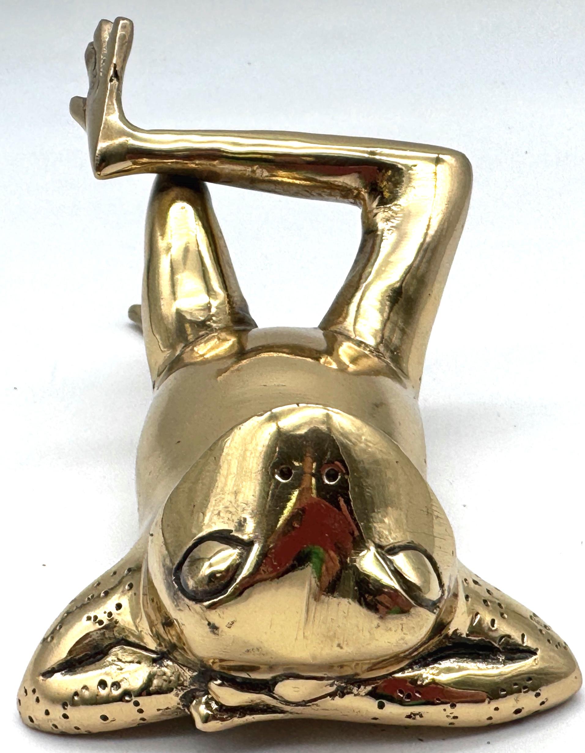 Cast Mid-Century Sarreid Brass Reclining Frog Sculpture, Spain circa 1960s For Sale