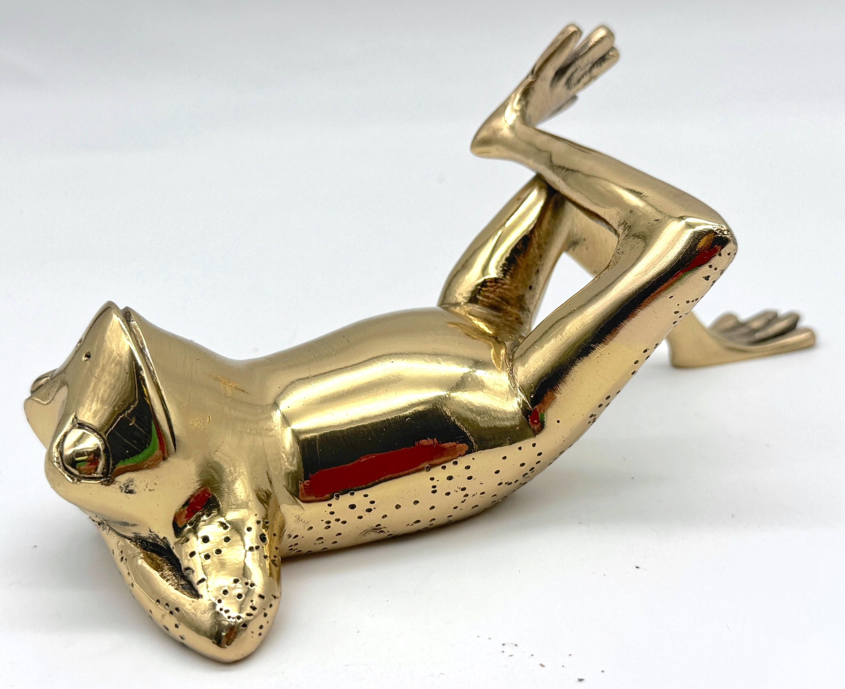 Mid-Century Sarreid Brass Reclining Frog Sculpture, Spain circa 1960s For Sale 2