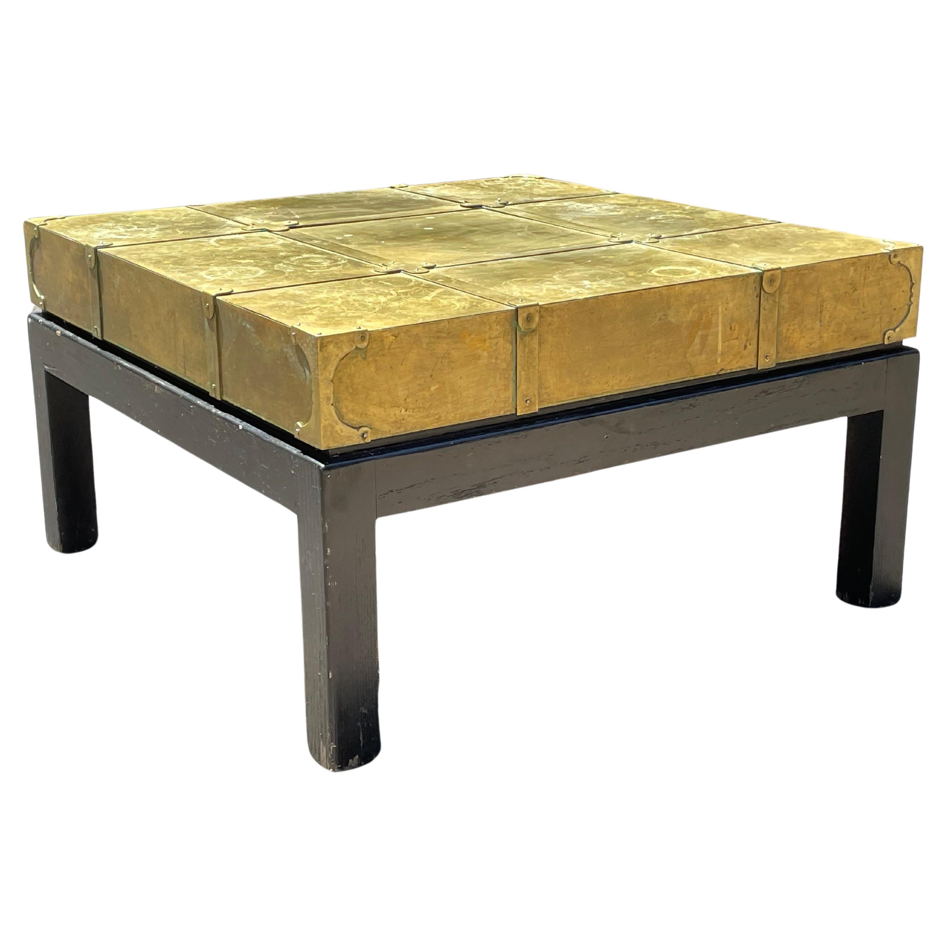 Mid-Century Modern Mid-Century Sarreid Brass & Walnut Coffee Table